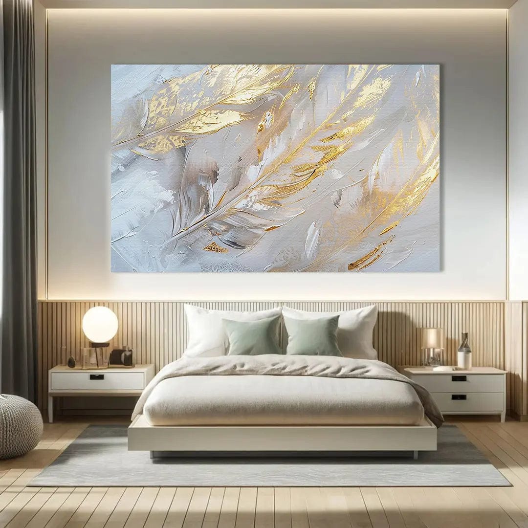 Toiledart Toile Tableau abstrait plumes dorées