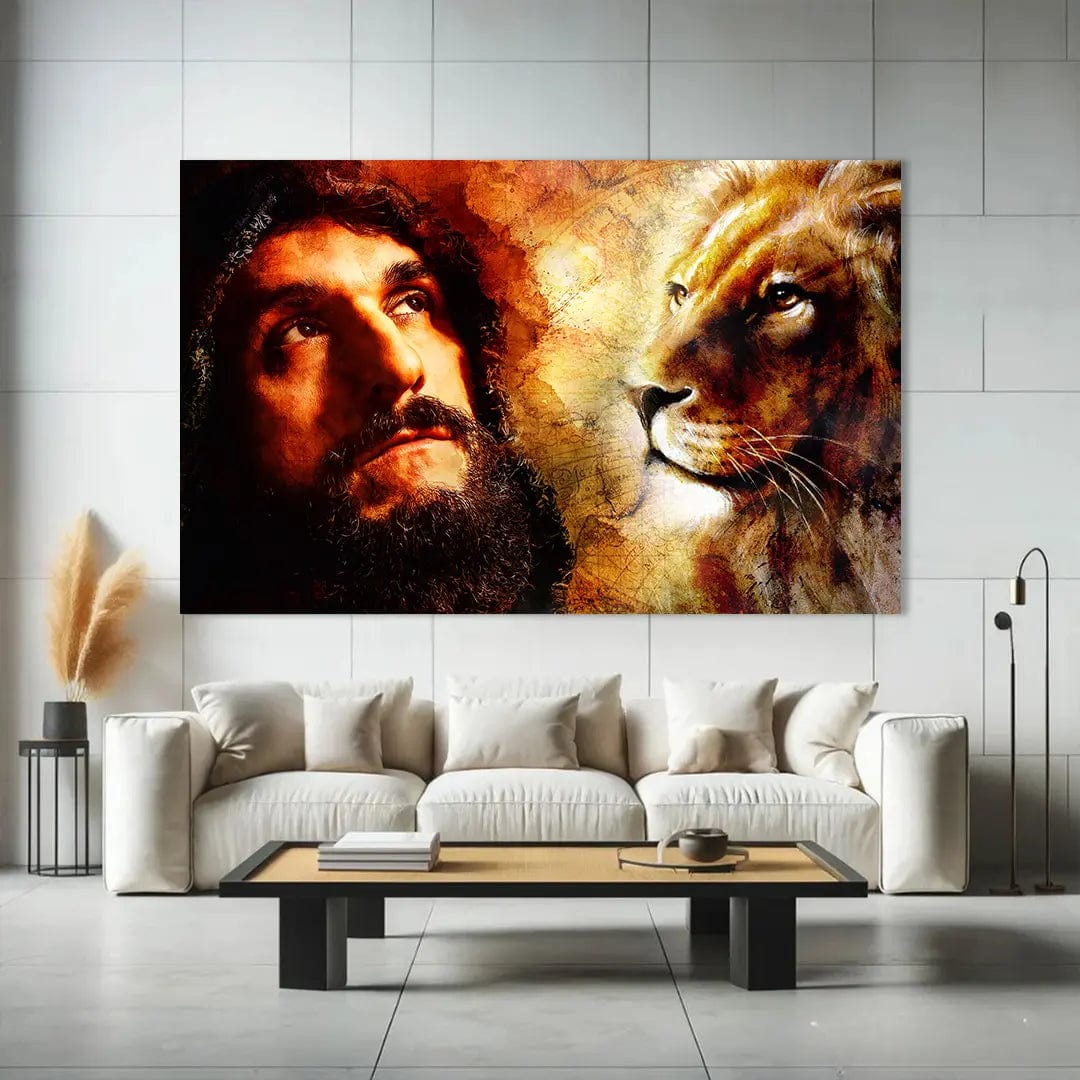 Toiledart Toile Tableau Jesus et Lion en aquarelle